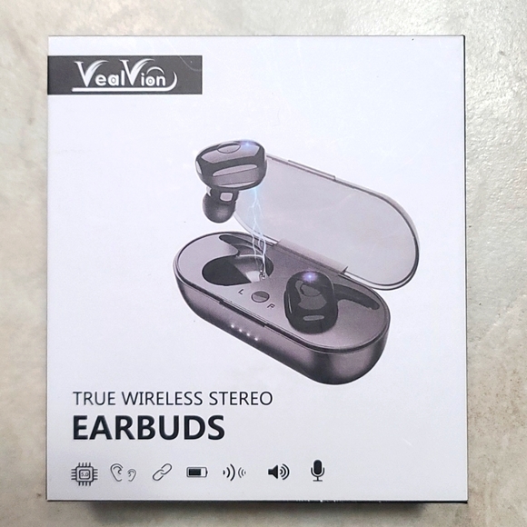 WIRELESS EARBUDS by Vealvion, NWT in bx, Bluetooth 1 pair black - Picture 1 of 5